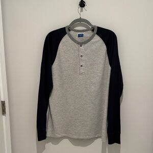 J. Crew Men's Long Sleeve Henley in Light Gray and Dark Blue